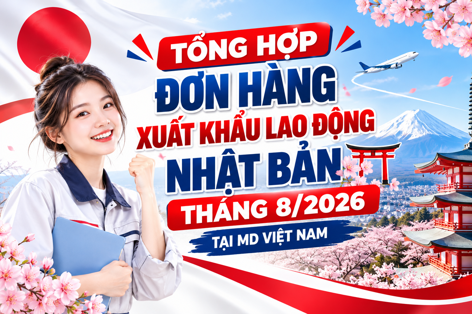TỔNG HỢP ĐƠN HÀNG XUẤT KHẨU LAO ĐỘNG NHẬT BẢN THÁNG 8/2026 TẠI MD VIỆT NAM